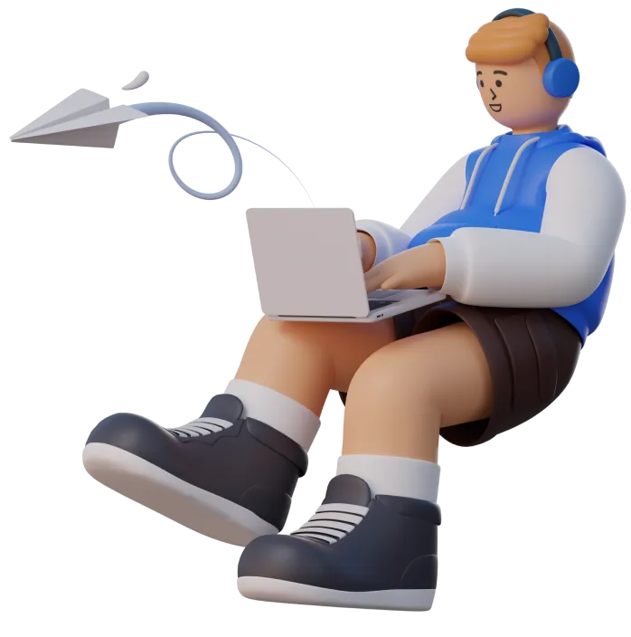 3d image of a man using a laptop to design his website